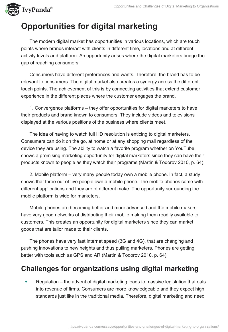 Opportunities and Challenges of Digital Marketing to Organizations. Page 3