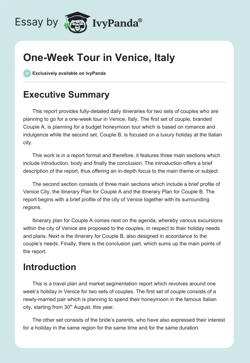 One-Week Tour in Venice, Italy. Page 1