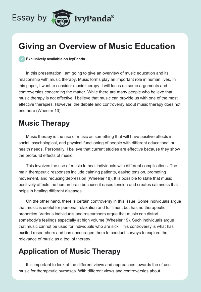 Giving an Overview of Music Education. Page 1