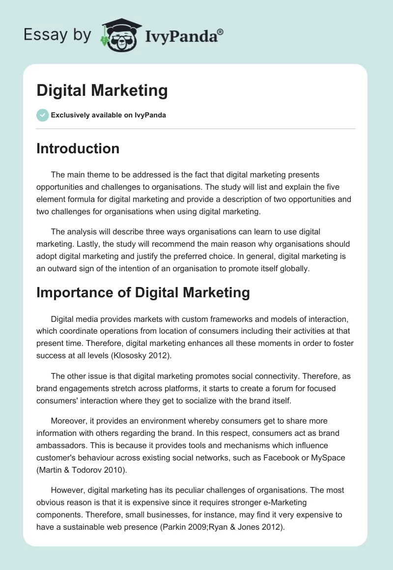 Digital Marketing. Page 1