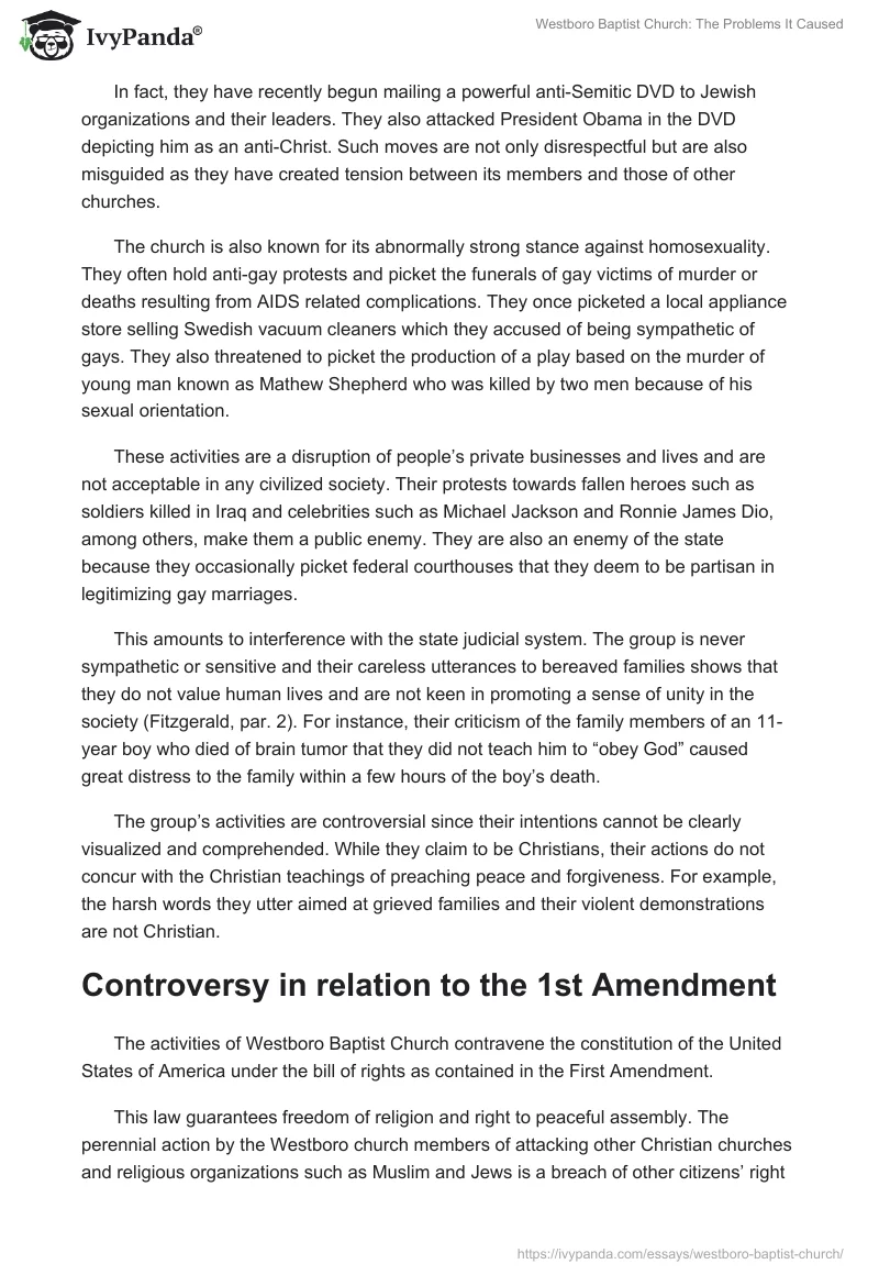 Westboro Baptist Church: The Problems It Caused. Page 2