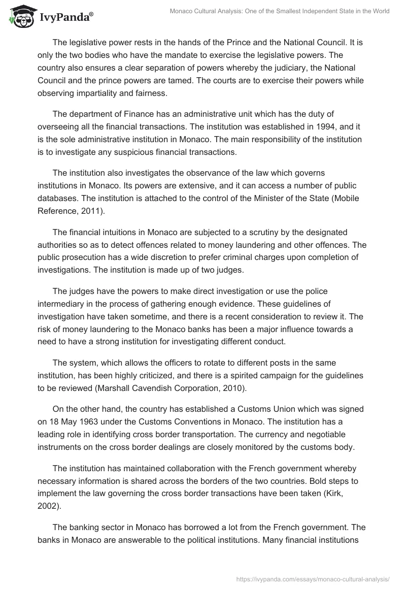 Monaco Cultural Analysis: One of the Smallest Independent State in the World. Page 3