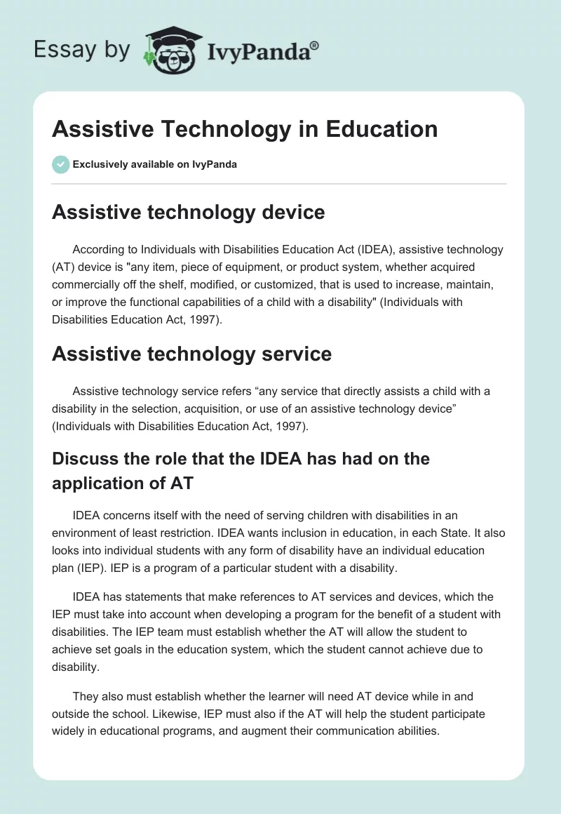 Assistive Technology in Education. Page 1