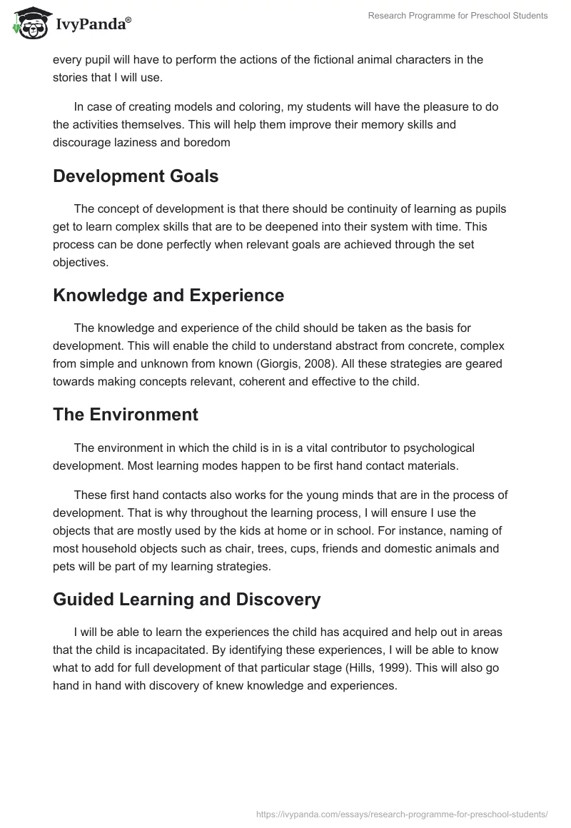 Research Programme for Preschool Students. Page 2