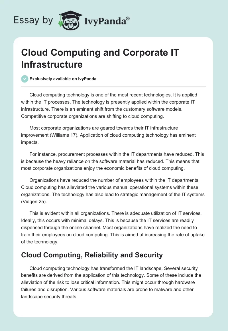 Cloud Computing and Corporate IT Infrastructure. Page 1