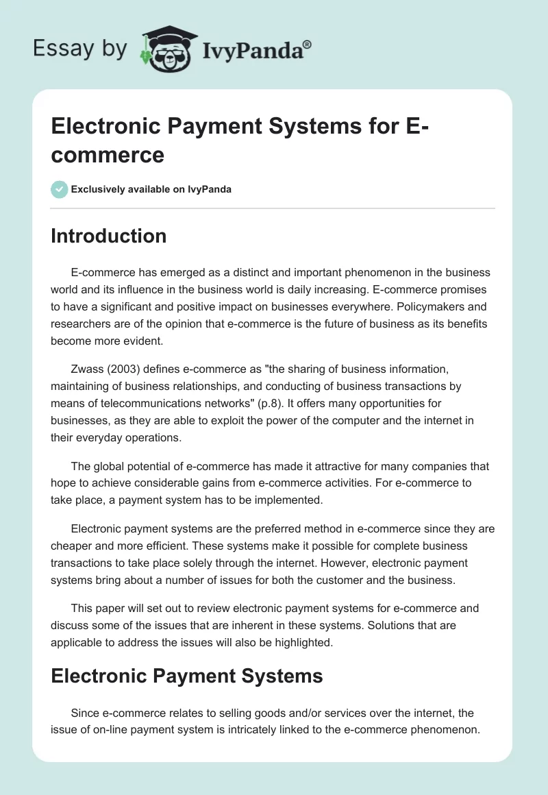 Electronic Payment Systems for E-commerce. Page 1