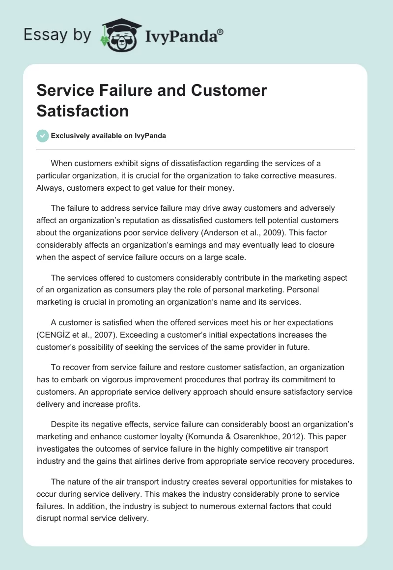 Service Failure and Customer Satisfaction. Page 1