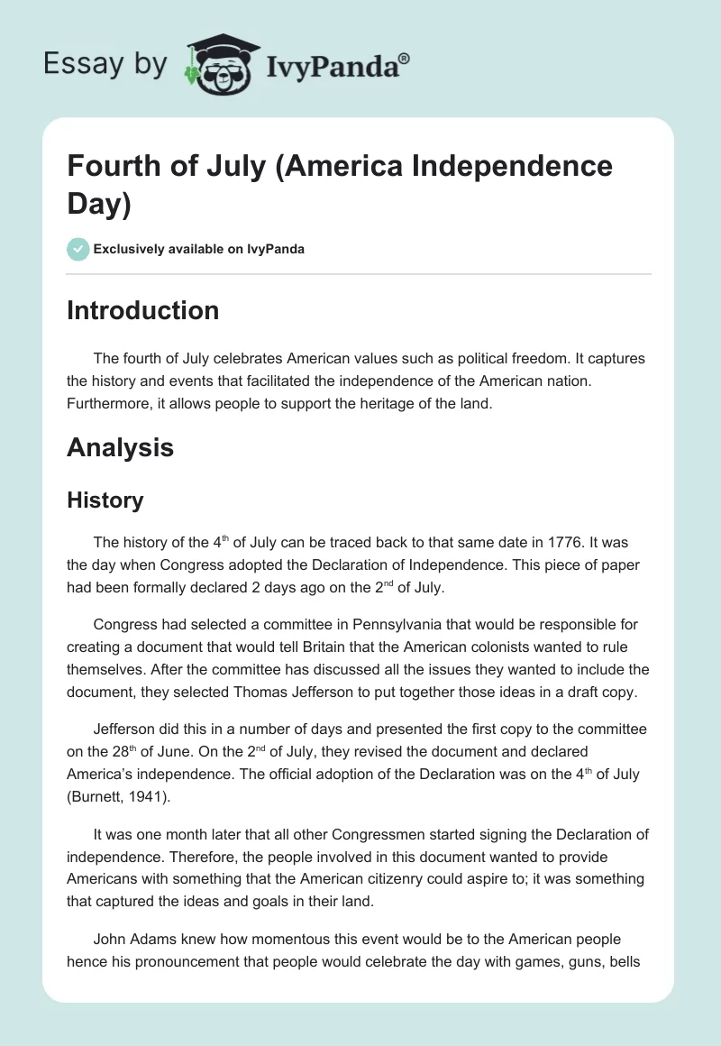 Fourth of July (America Independence Day). Page 1
