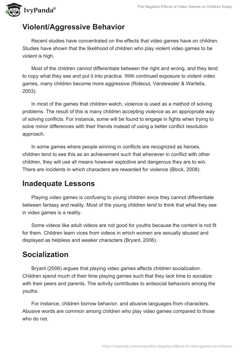 The Negative Effects of Video Games on Children Essay. Page 3