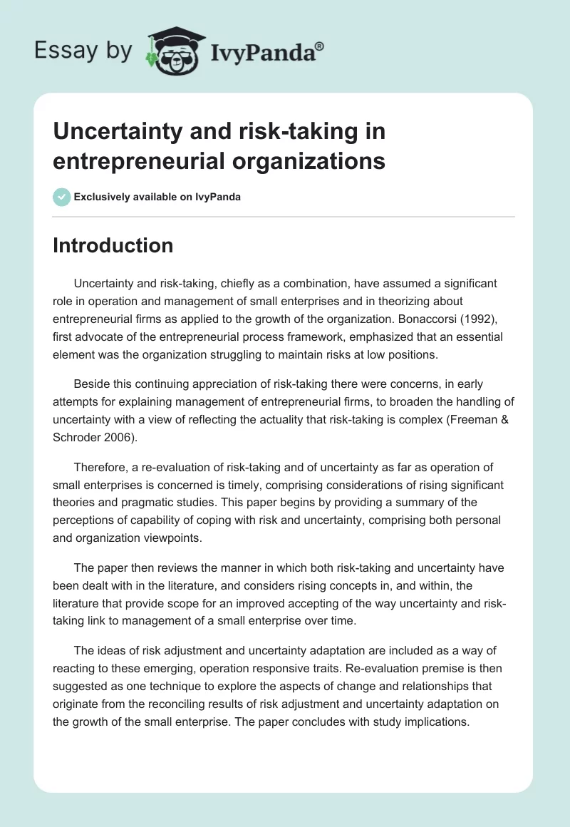 Uncertainty and risk-taking in entrepreneurial organizations. Page 1