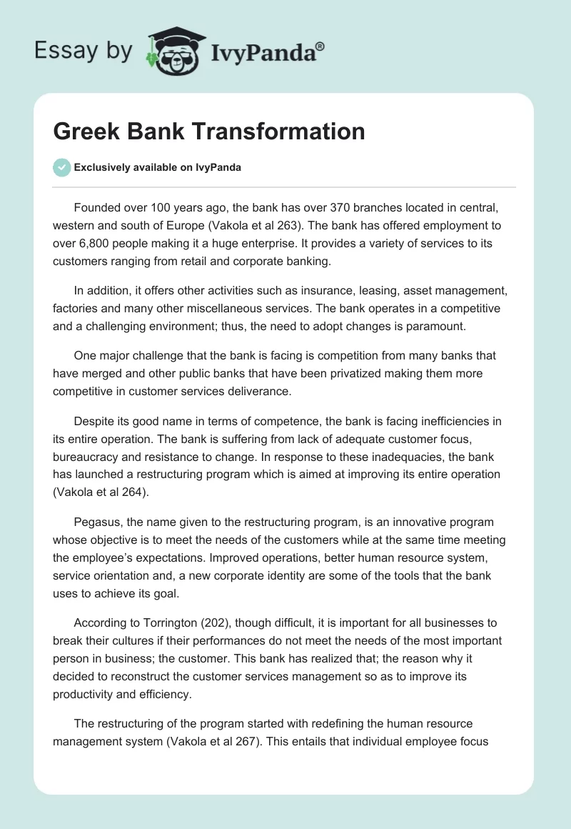 Greek Bank Transformation. Page 1