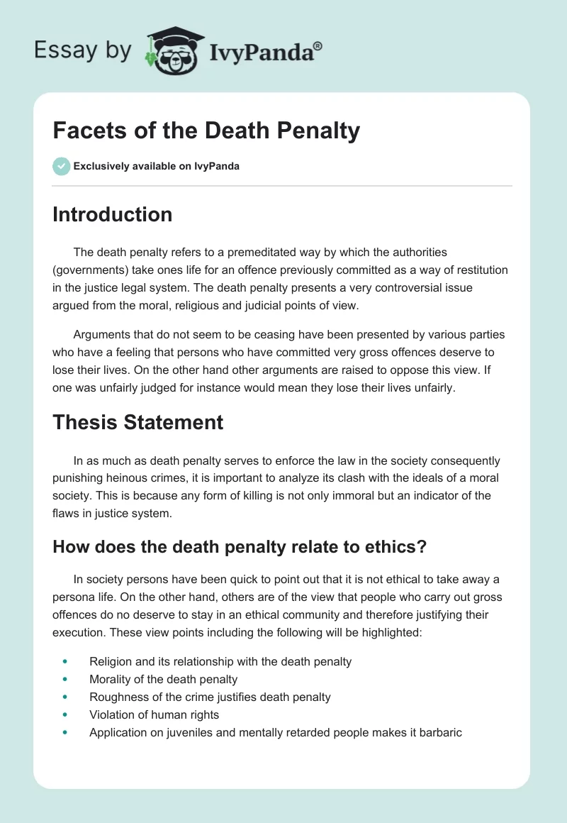 Facets of the Death Penalty. Page 1