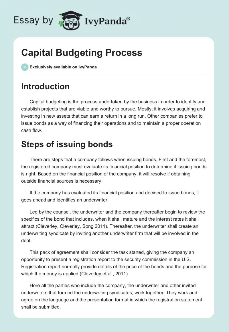 Capital Budgeting Process. Page 1