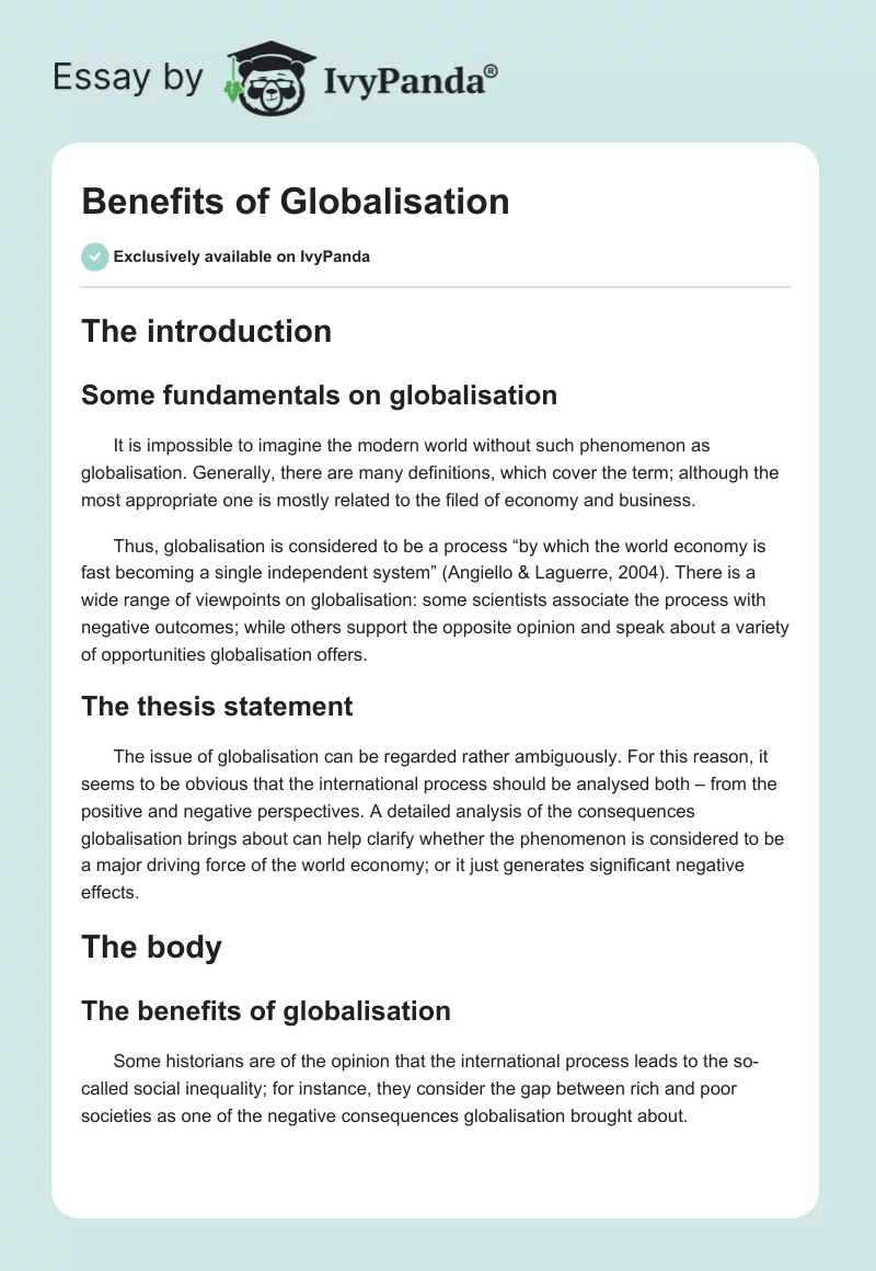 Benefits of Globalisation. Page 1