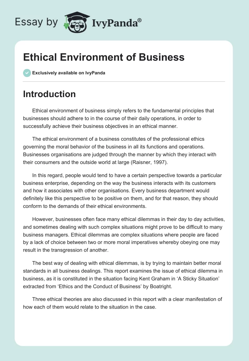 Ethical Environment of Business. Page 1