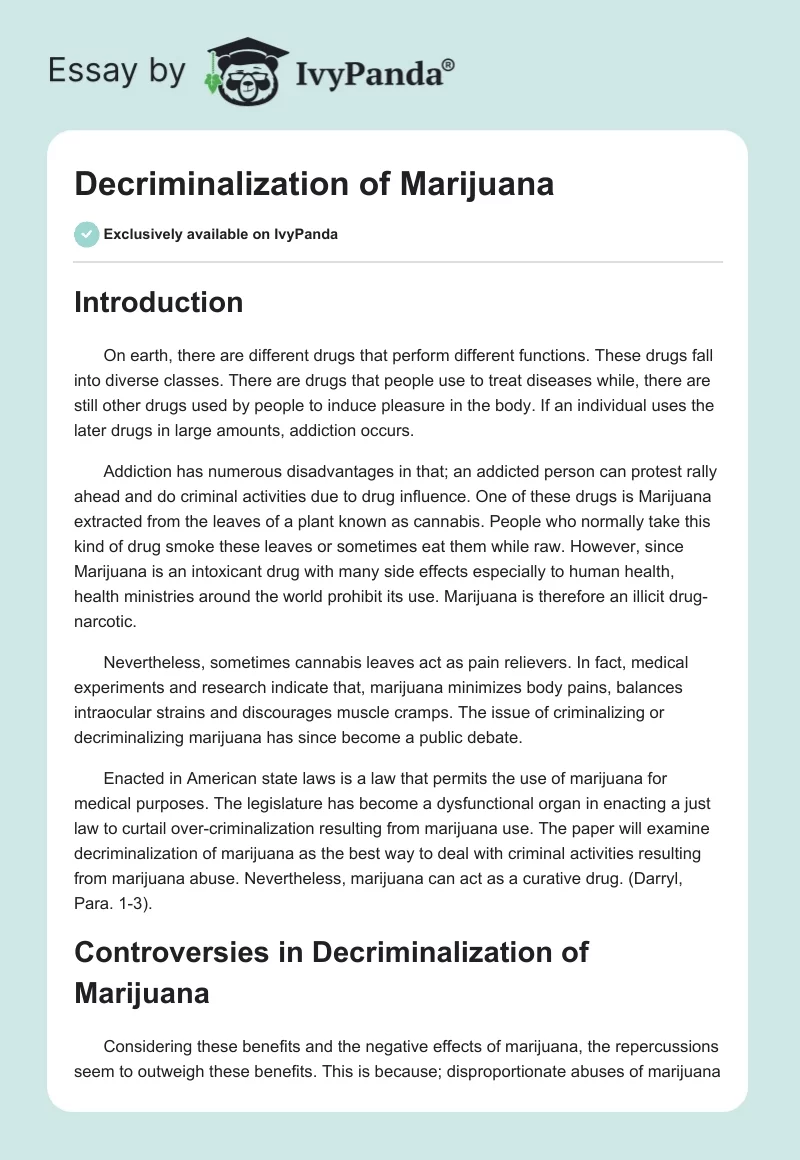 Decriminalization of Marijuana. Page 1