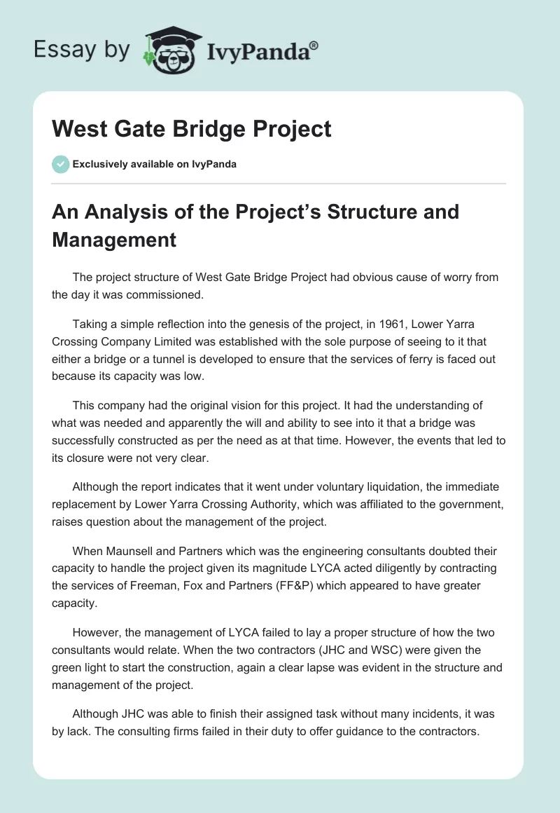West Gate Bridge Project. Page 1