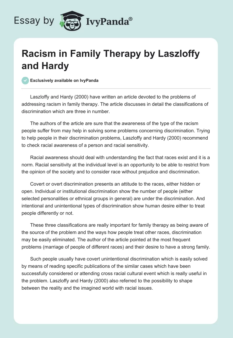 Racism in Family Therapy by Laszloffy and Hardy. Page 1