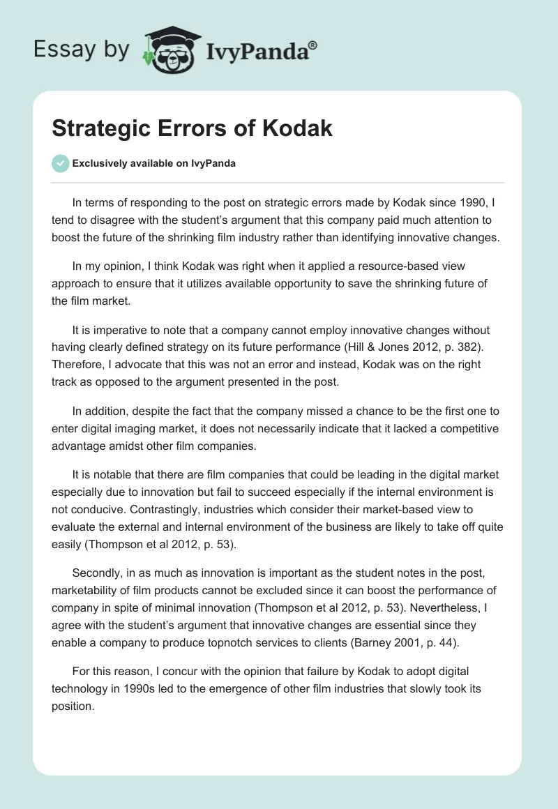 Strategic Errors of Kodak. Page 1