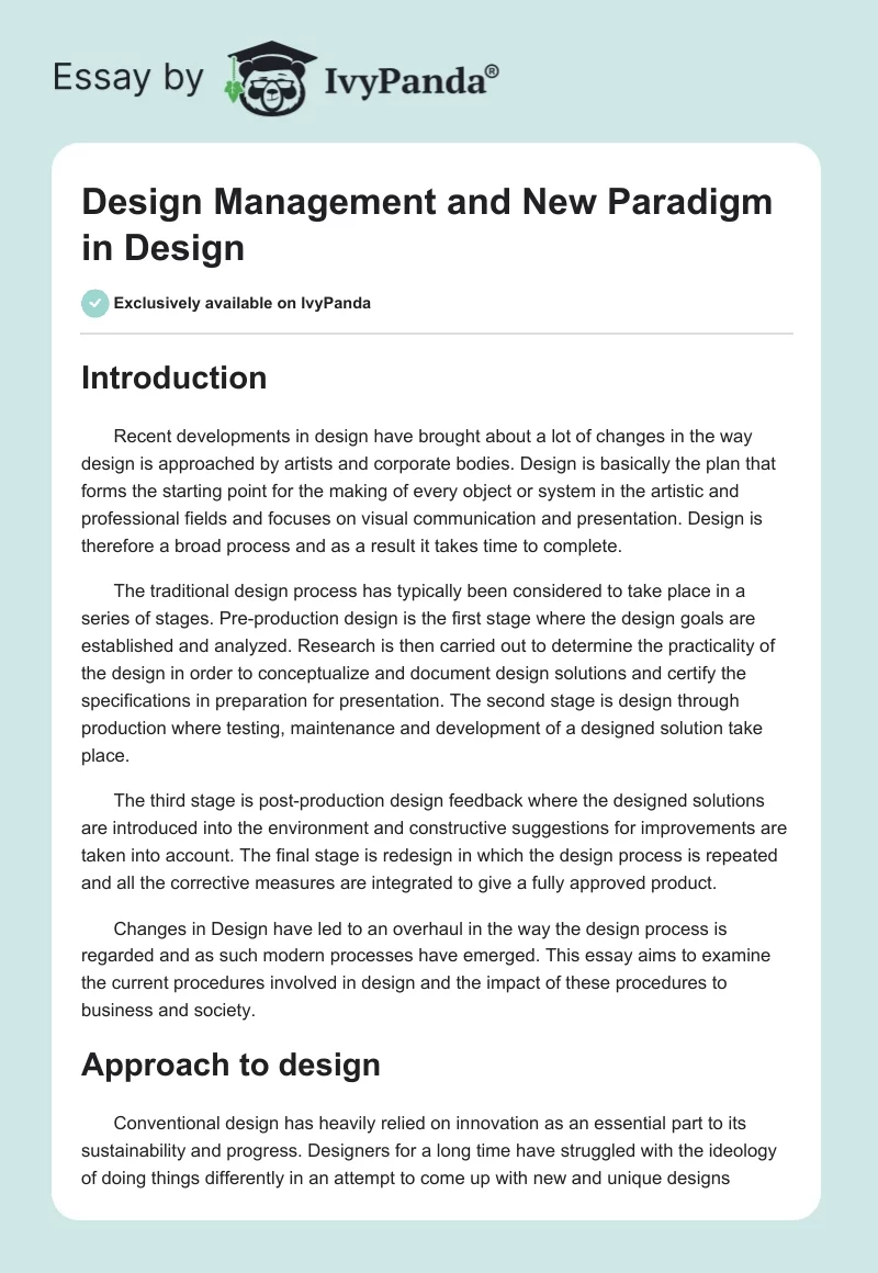 Design Management and New Paradigm in Design. Page 1