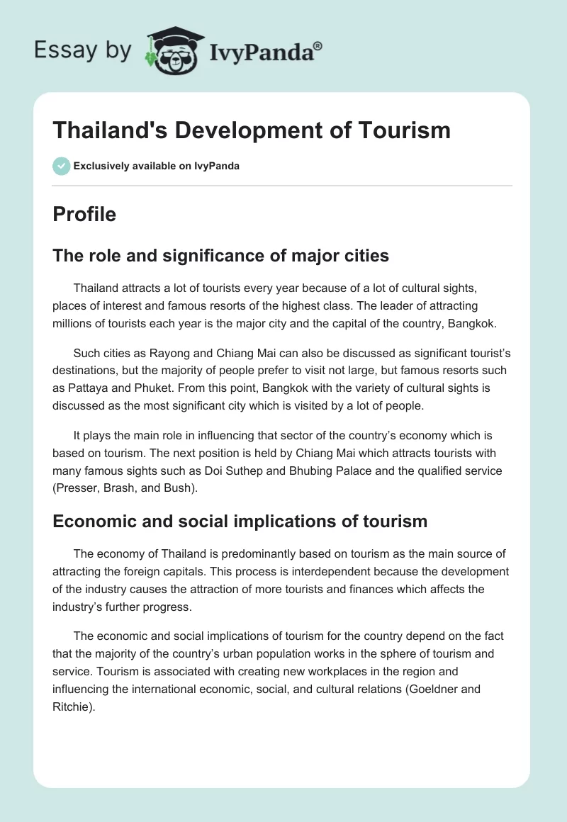 Thailand's Development of Tourism. Page 1