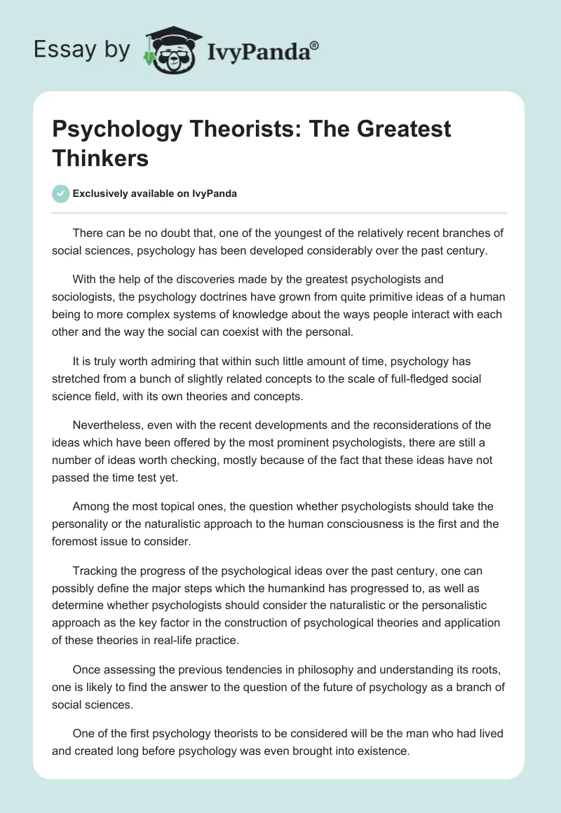 Psychology Theorists: The Greatest Thinkers. Page 1