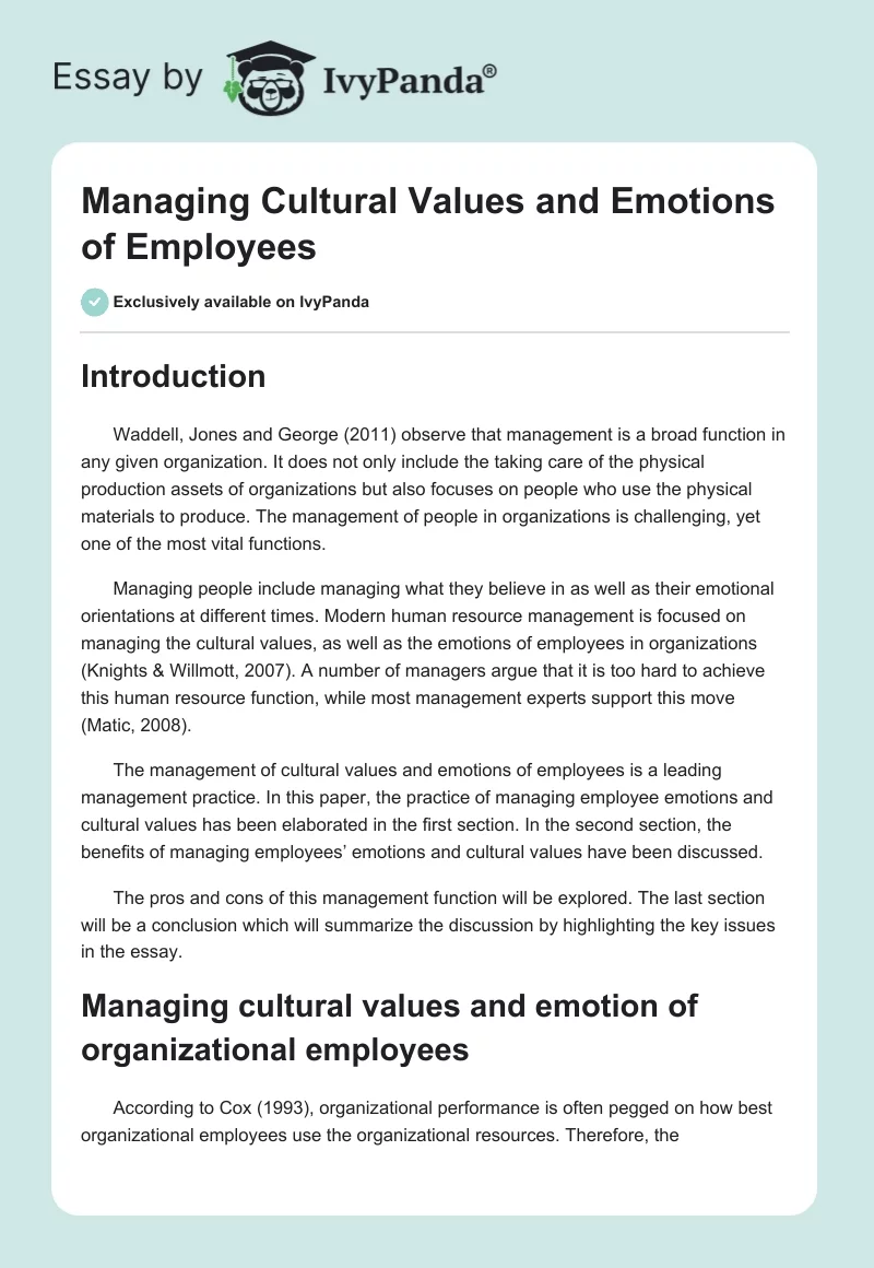 Managing Cultural Values and Emotions of Employees. Page 1