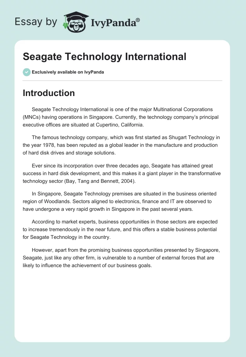 Seagate Technology International. Page 1