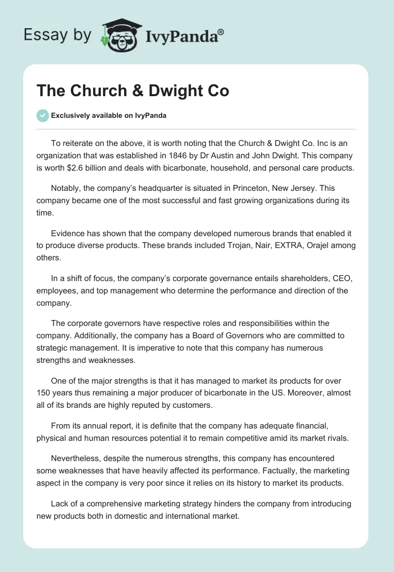 The Church & Dwight Co. Page 1