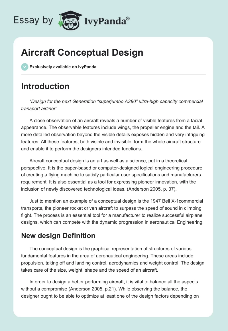 Aircraft Conceptual Design. Page 1