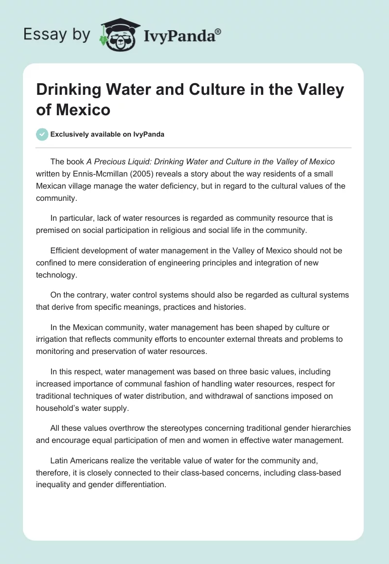 Drinking Water and Culture in the Valley of Mexico. Page 1