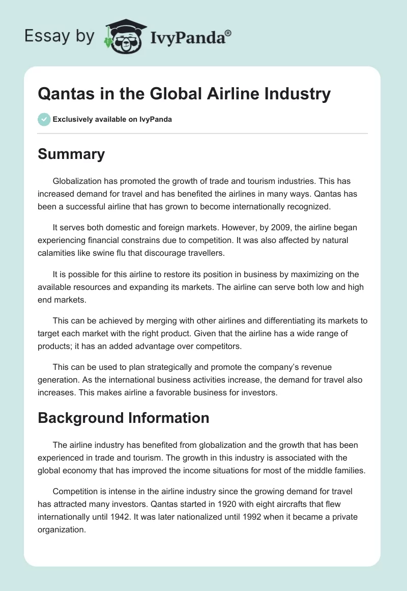 Qantas in the Global Airline Industry. Page 1
