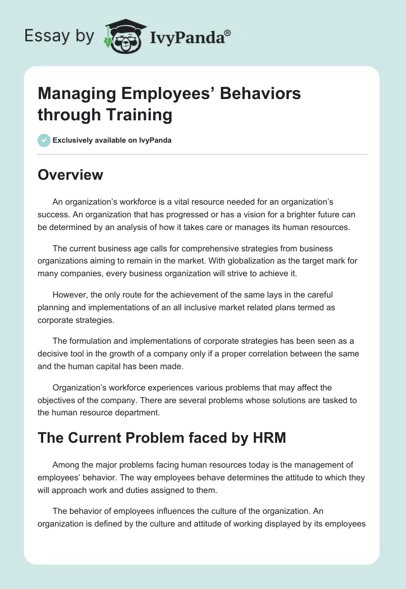 Managing Employees’ Behaviors through Training. Page 1