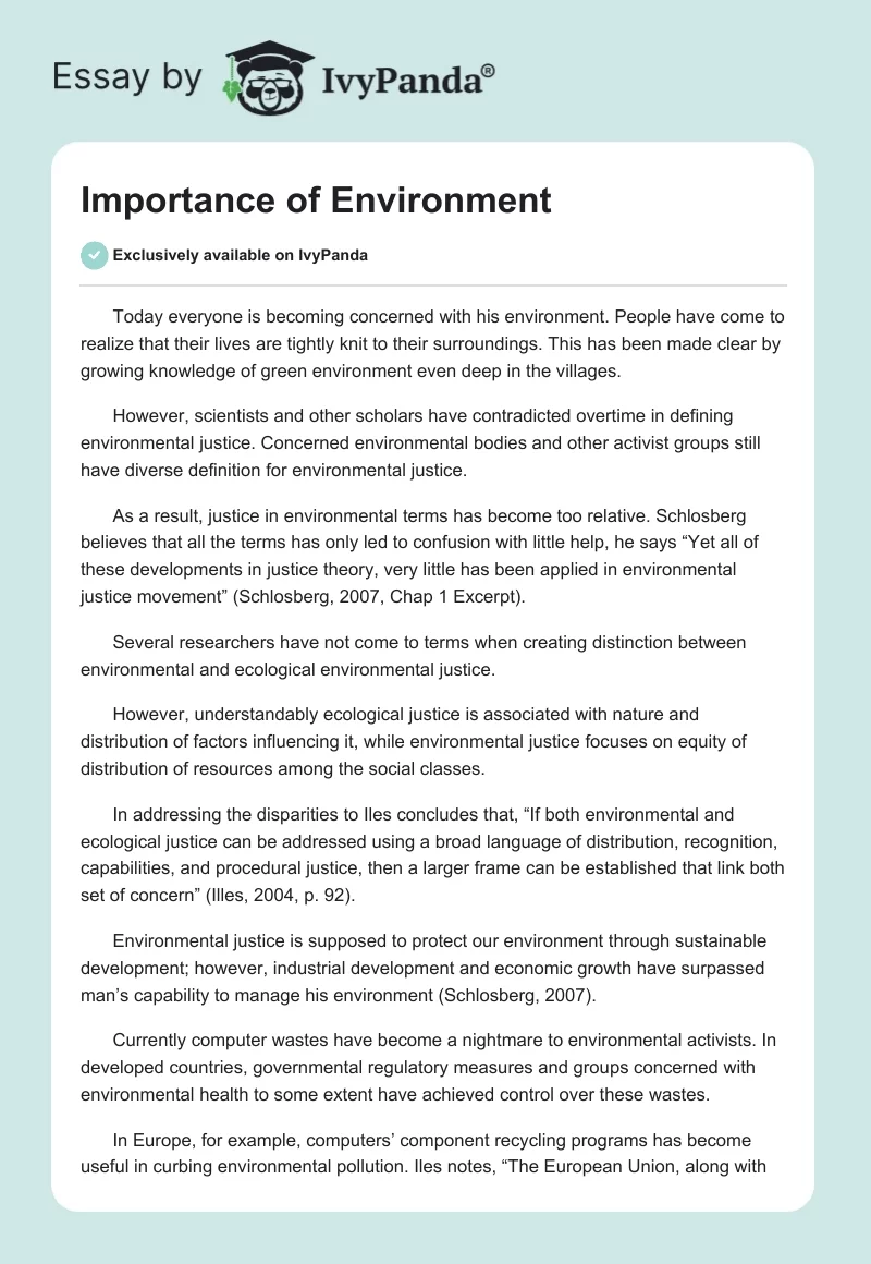 Importance of Environment. Page 1