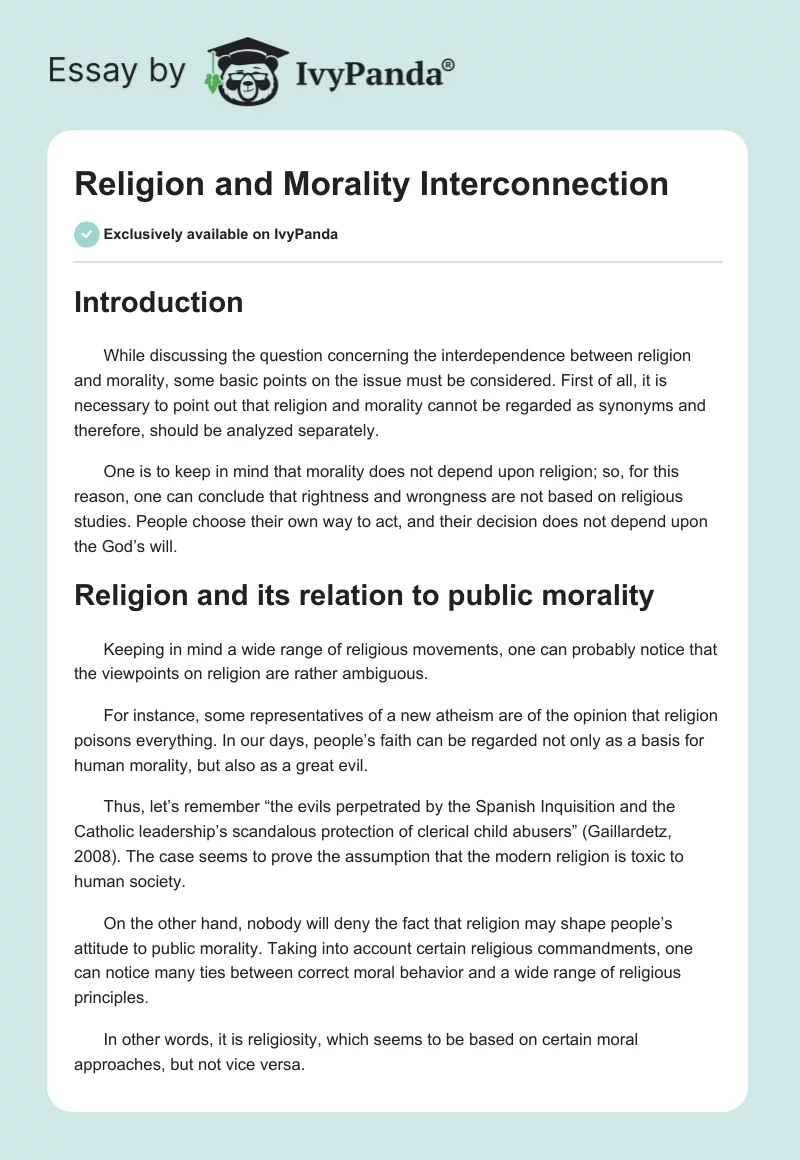 Religion and Morality Interconnection. Page 1