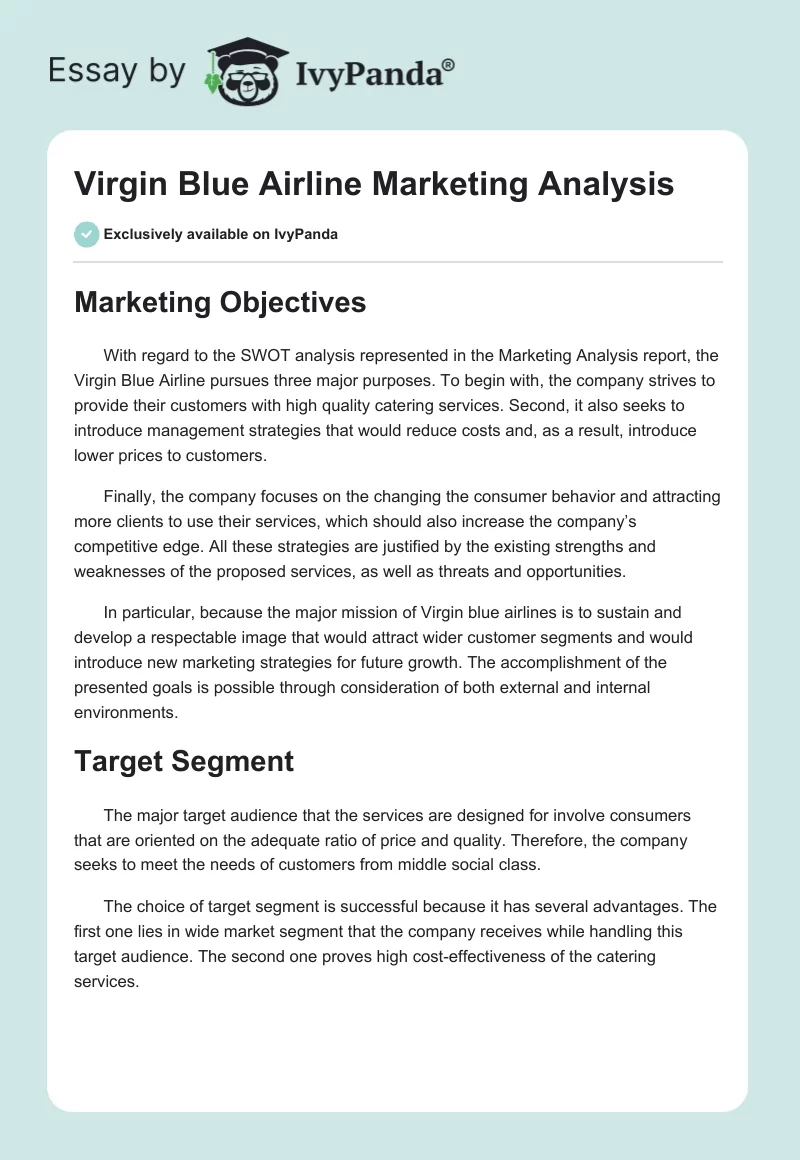 Virgin Blue Airline Marketing Analysis. Page 1