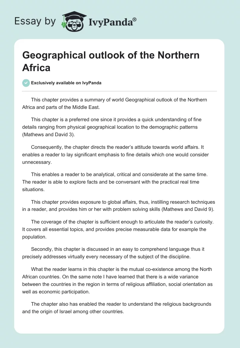 Geographical outlook of the Northern Africa. Page 1