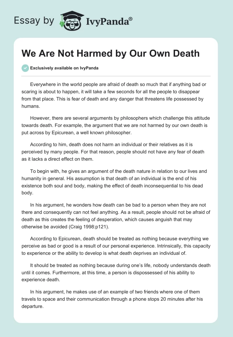 We Are Not Harmed by Our Own Death. Page 1