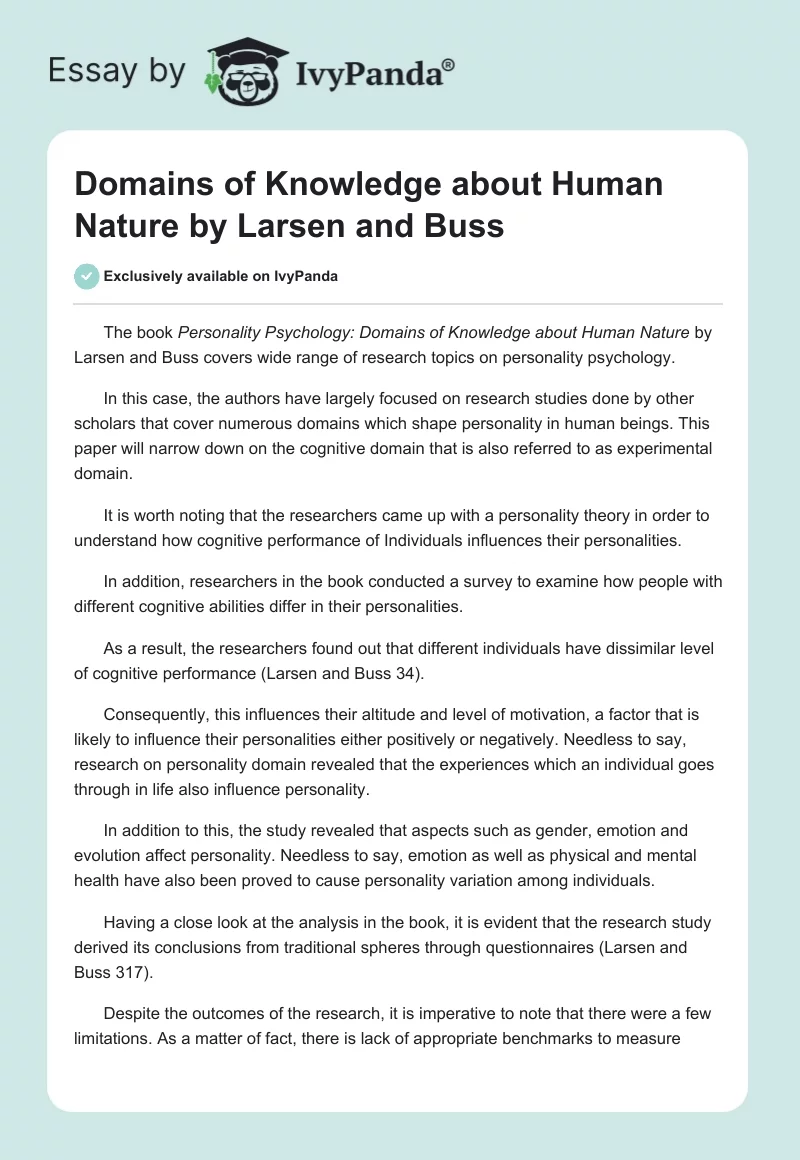 Domains of Knowledge about Human Nature by Larsen and Buss. Page 1