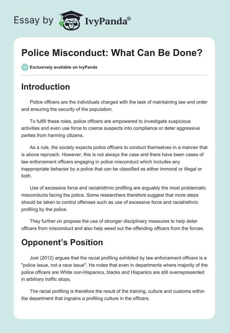 Police Misconduct: What Can Be Done?. Page 1