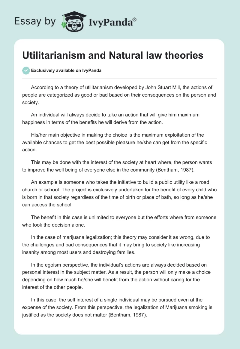 Utilitarianism and Natural Law Theories. Page 1