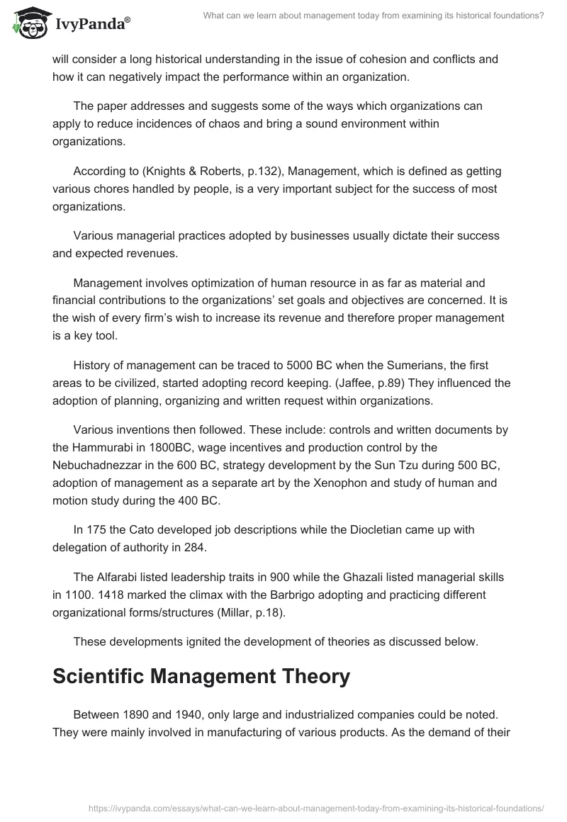 What can we learn about management today from examining its historical foundations?. Page 2