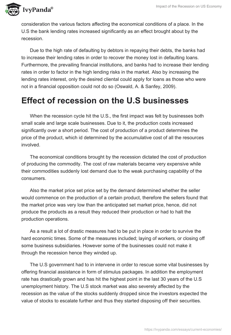 Impact of the Recession on US Economy. Page 4