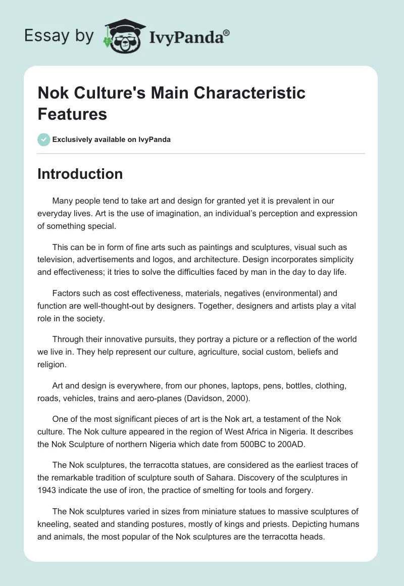Nok Culture's Main Characteristic Features. Page 1