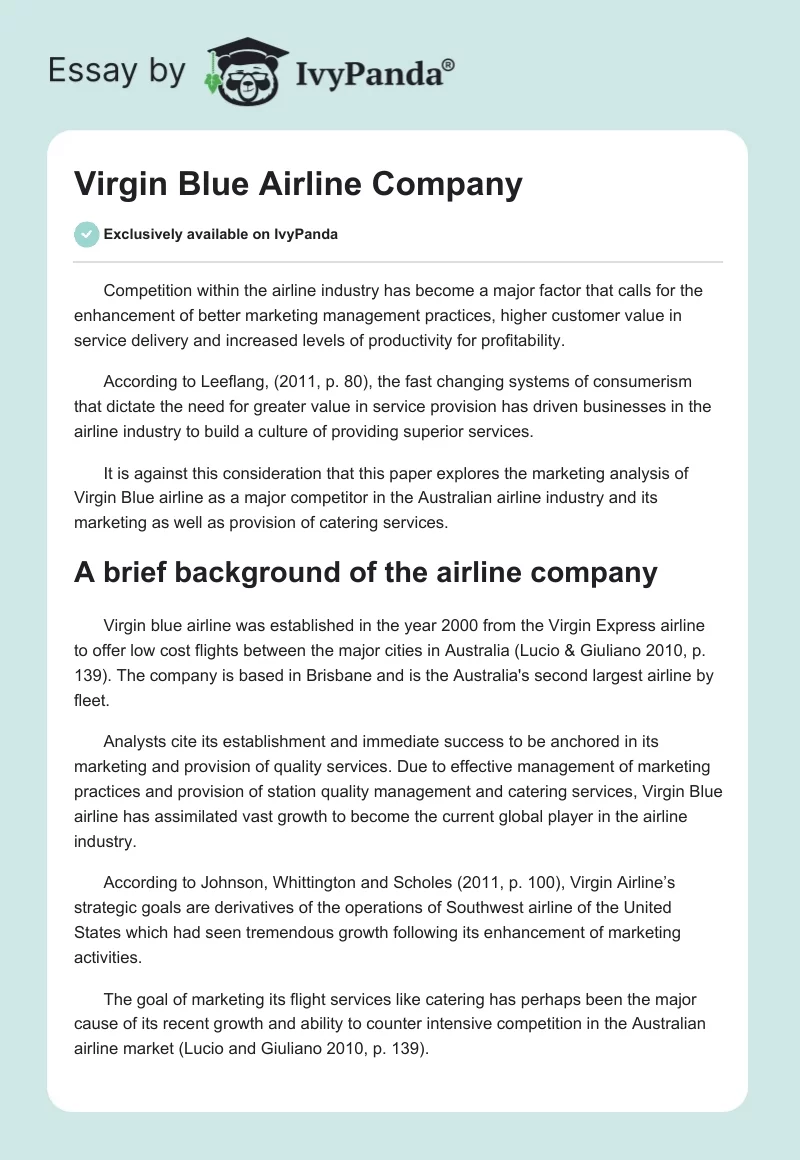 Virgin Blue Airline Company. Page 1