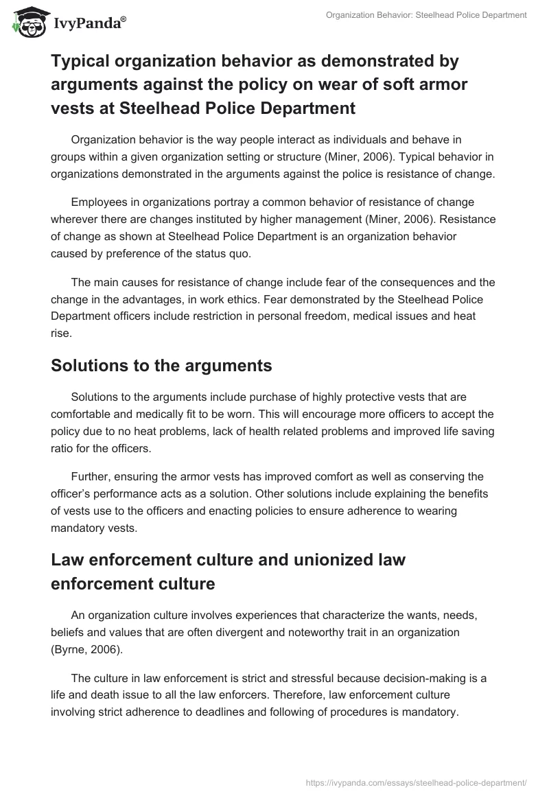 Organization Behavior: Steelhead Police Department. Page 2