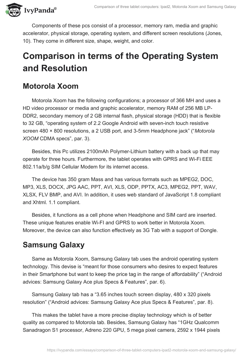 Comparison of Three Tablet Computers: Ipad2, Motorola Xoom and Samsung Galaxy. Page 2