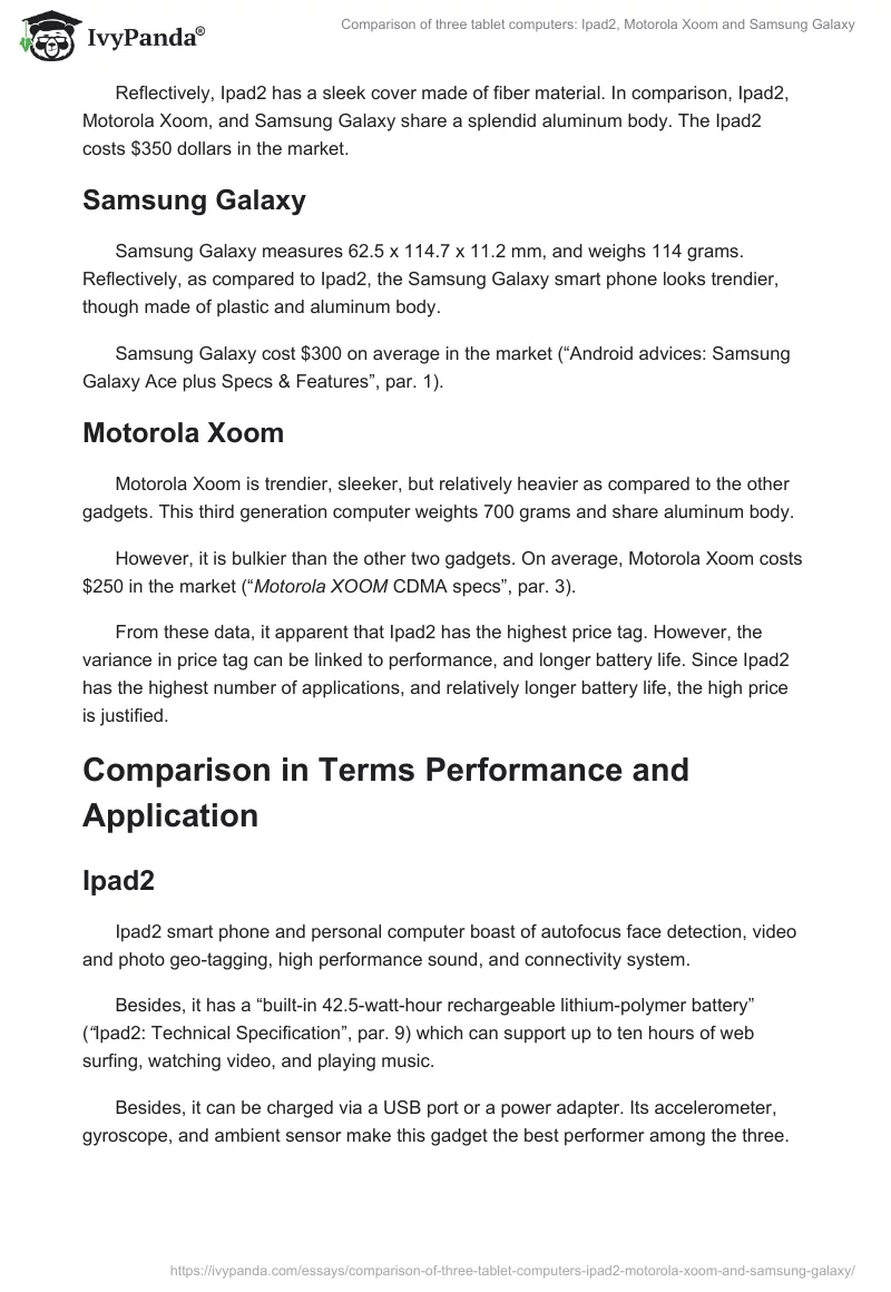 Comparison of Three Tablet Computers: Ipad2, Motorola Xoom and Samsung Galaxy. Page 4