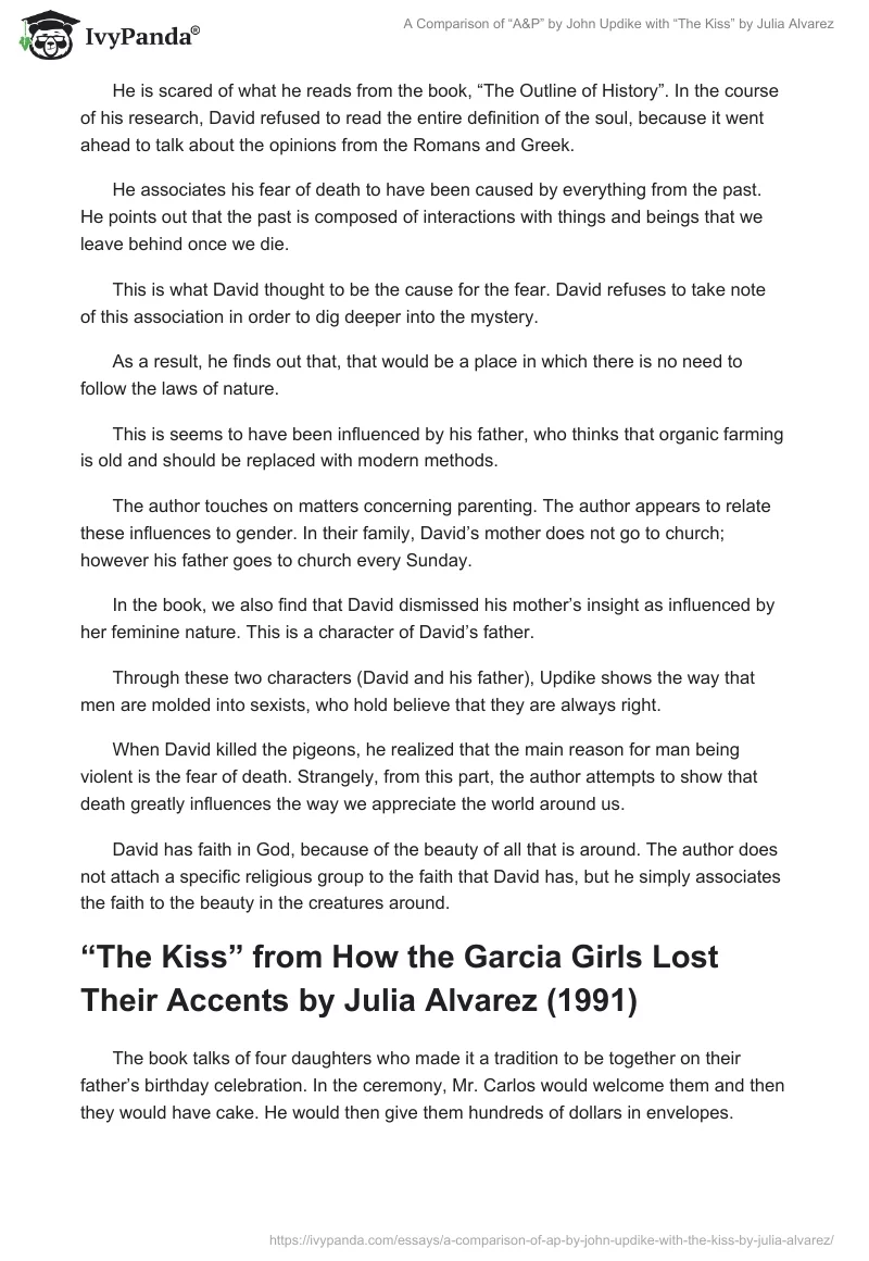 A Comparison of “A&P” by John Updike with “The Kiss” by Julia Alvarez. Page 3