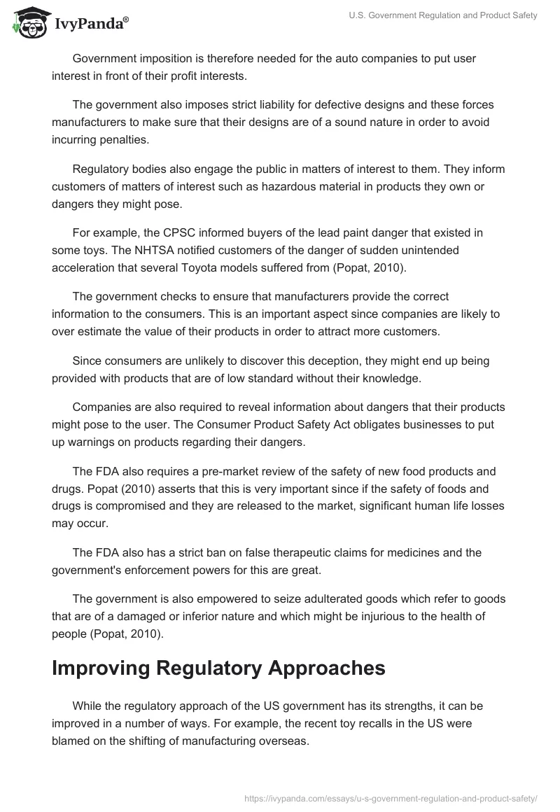 U.S. Government Regulation and Product Safety. Page 3